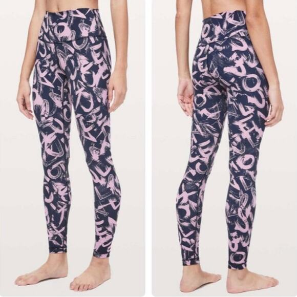 Lululemon Wunder Under 28" Graffiti Pop Antoinette True Navy Blue Pink Luxtreme - Picture 1 of 7